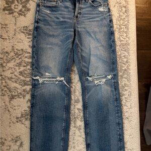 American Eagle Outfitters Light Blue Distressed Straight Leg Jeans